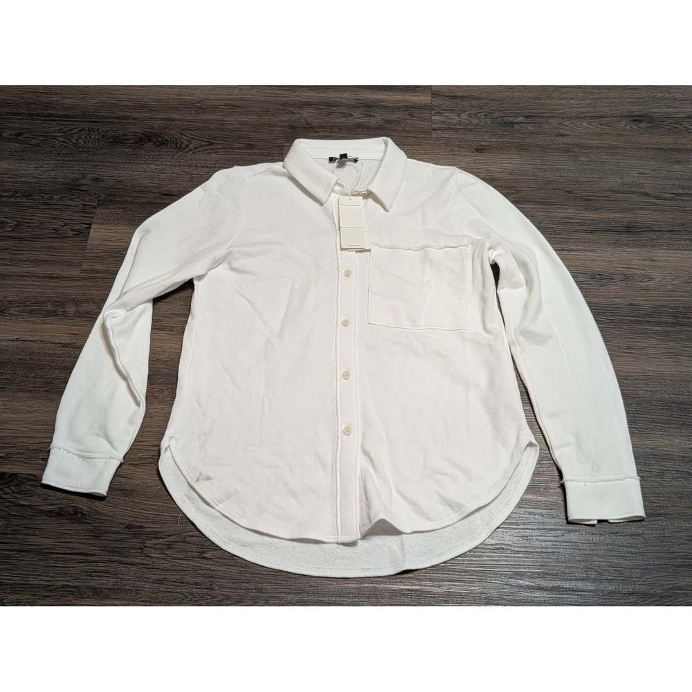 Eileen Fisher Classic Collar Shirt Womens XXS‎ White Organic Cotton Terry NWT